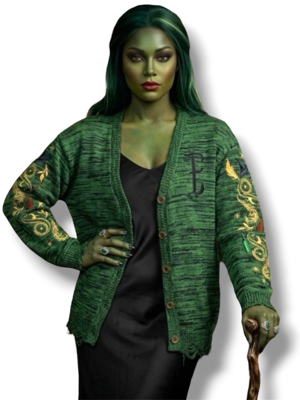 Wicked Elphaba Icons Embroidered Green Cardigan